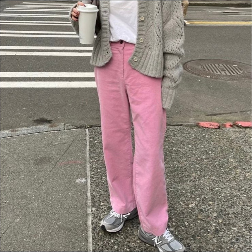 Korean Pink Corduroy straight-leg pants